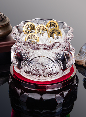 彩色聚宝盆水晶黄水晶装饰摆件