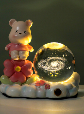 母亲节送父母长辈暴力熊水晶灯情人节送女生创意礼物浪漫桌面装饰