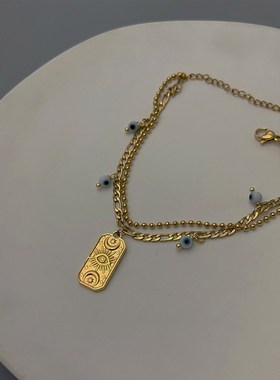 European Retro Stainless Steel Turkish Evil Eye Double Layer