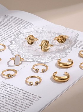 Ring Fashion Opal Open Adjustable Diamond Hollow Relief Port