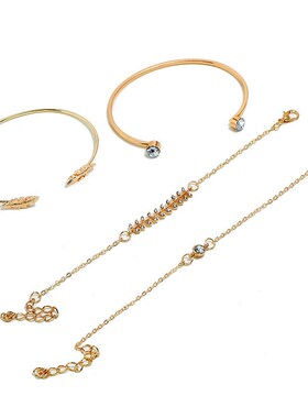 Fashionable Leaf Bracelet Bangle Sets for Women Alloy Inlaid