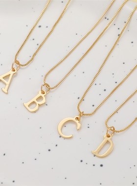 Alphabet Necklace Simple Box Chain Charming Pendant for Coll