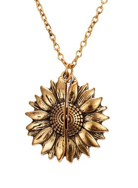 Sunflower Necklace Openable Engraved Pendant Doublesided Cha