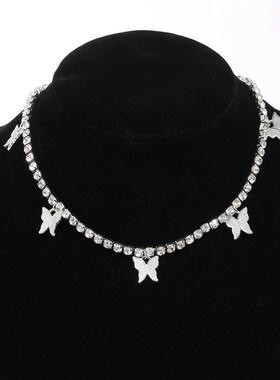 European American Hip Hop Rhinestone Butterfly Pendant Neckl