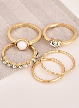 European American Pearl Heart Combo Joint Ring Set of 5Europ