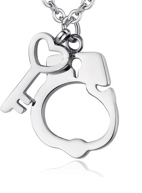 Charming Stainless Steel Necklace HeartShaped Handcuff Key N