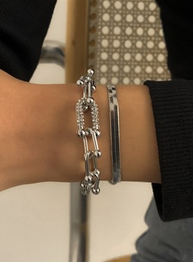 Diamond UShaped Buckle Bracelet Set European and American Hi