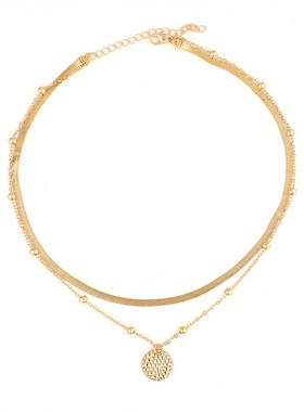 Simple Cold Style Hammered Texture Pendant Bead Chain Neckla