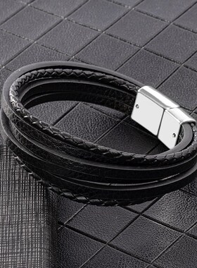 Fashionable PU Alloy Magnetic Buckle Bracelet Handmade Leath