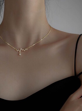 英国chrry koopins潮流心电图钛钢项链时尚个性镶钻锆石锁骨链