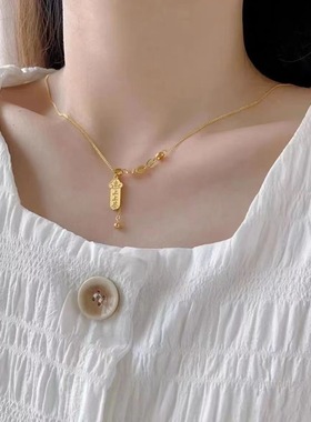 英国chrry koop钛钢保色新款高级轻奢项链女金条上上签气质时尚