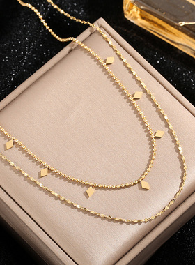 英国chrry koop法式新款钛钢项链女新款时尚菱形双层叠戴款锁骨