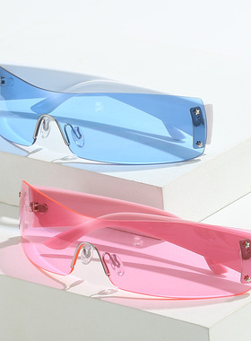 英国chrry koop新款无框太阳镜 欧美个性ins连体眼镜时尚嘻哈