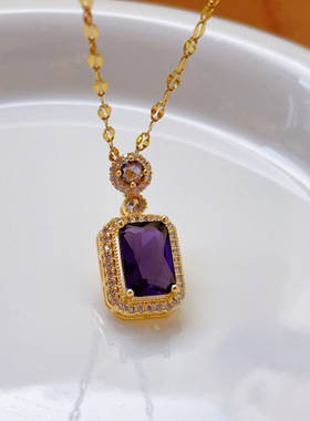 英国Chrry Koop方形锆石高级轻奢感几何钛钢项链复古小众设计