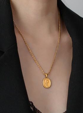 英国Chrry Koop不掉色小方牌花朵向日葵项链女夏长款毛衣链吊坠