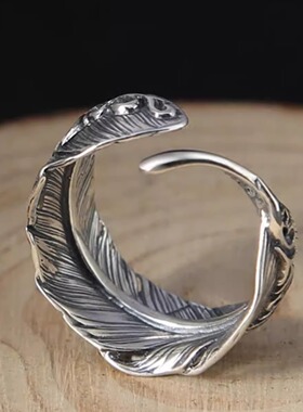 英国chrry koop泰银复古羽毛戒指男女个性银s925潮人唐草尾戒