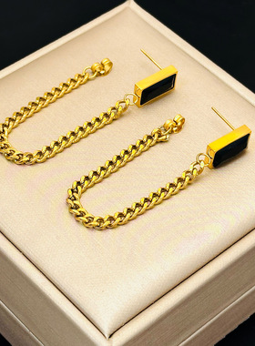 英国chrry koop黑色方块欧美轻奢手链项链耳环首饰时尚高级