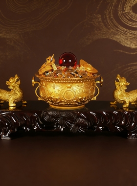 中式聚宝盆摆件家居客厅装饰玄关电视柜摆设桌面工艺品送礼佳品