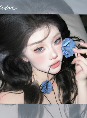 蓝色牛仔山茶花颈链choker锁骨链