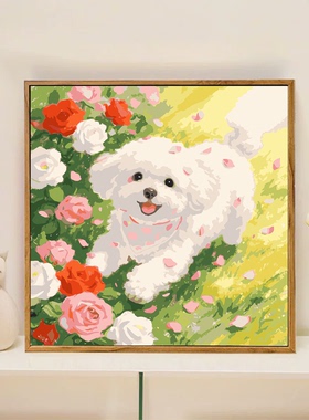 花丛中小动物diy数字油画装饰画