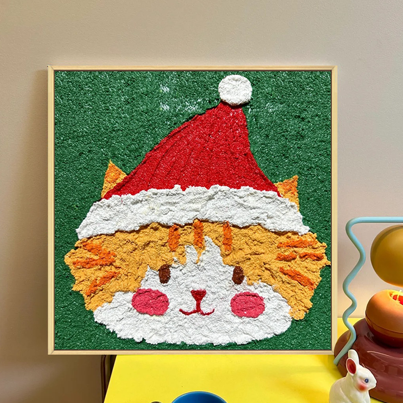 圣诞猫咪狗狗肌理画石英砂diy手工材料包定制礼物装饰画数字油画