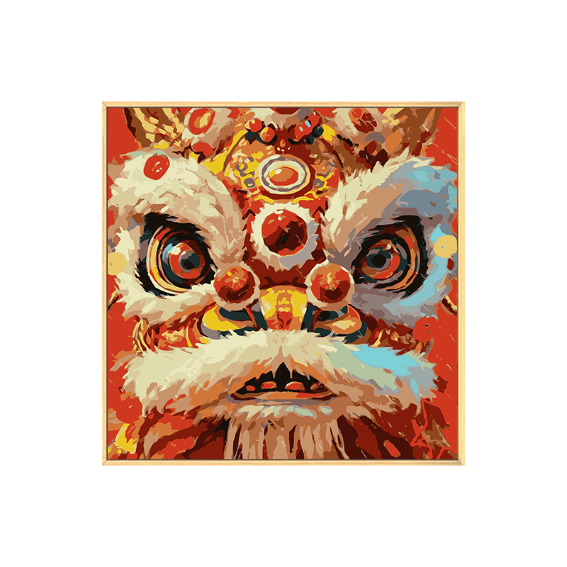新年国潮醒狮数字油画diy填充填色手工绘中国风丙烯油彩画装饰画