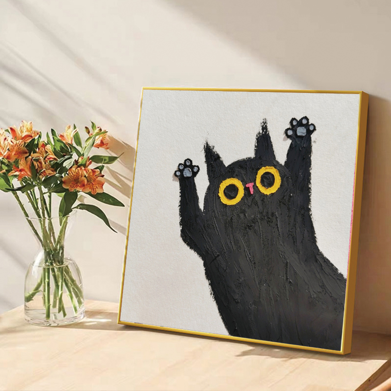 网红狗狗猫咪石英砂立体肌理画丙烯ins数字油画diy手工填色装饰画