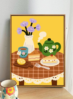 温馨下午茶diy数字油画装饰画