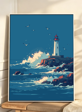 海岸灯塔diy数字油画装饰画挂画