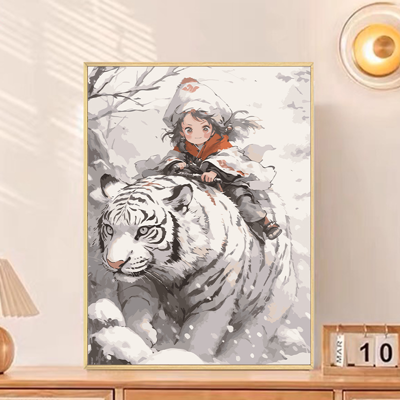 老虎国潮数字油画diy填充填色手工绘画画卡通丙烯油彩画装饰挂画