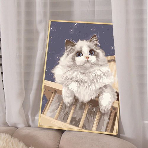 萌宠猫咪数字油画diy填充涂色手工手绘可爱布偶猫丙烯油彩装饰画_虎窝淘