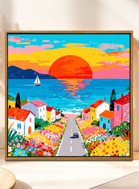 浪漫日落海湾diy数字油画装饰画