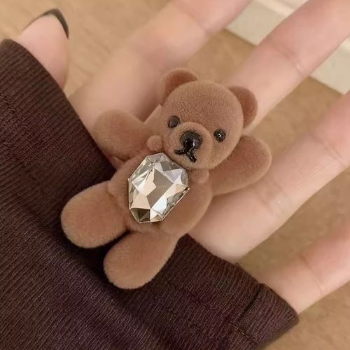 慵懒小熊闪钻发夹女前额刘海夹子侧边夹2025新款高端头饰碎发卡 - 图2