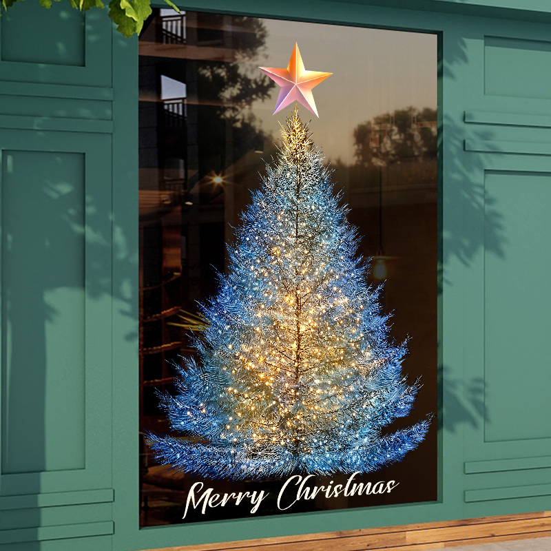 圣诞节装饰品贴纸静电贴圣诞树创意窗贴玻璃门贴橱窗贴节日氛围贴 - 图0