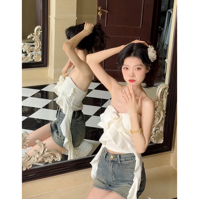 Seven-point candy retro blue denim skirt hot girl anti-exposure high-waisted slim A-line skirt