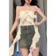 Seven-point candy retro blue denim skirt hot girl anti-exposure high-waisted slim A-line skirt