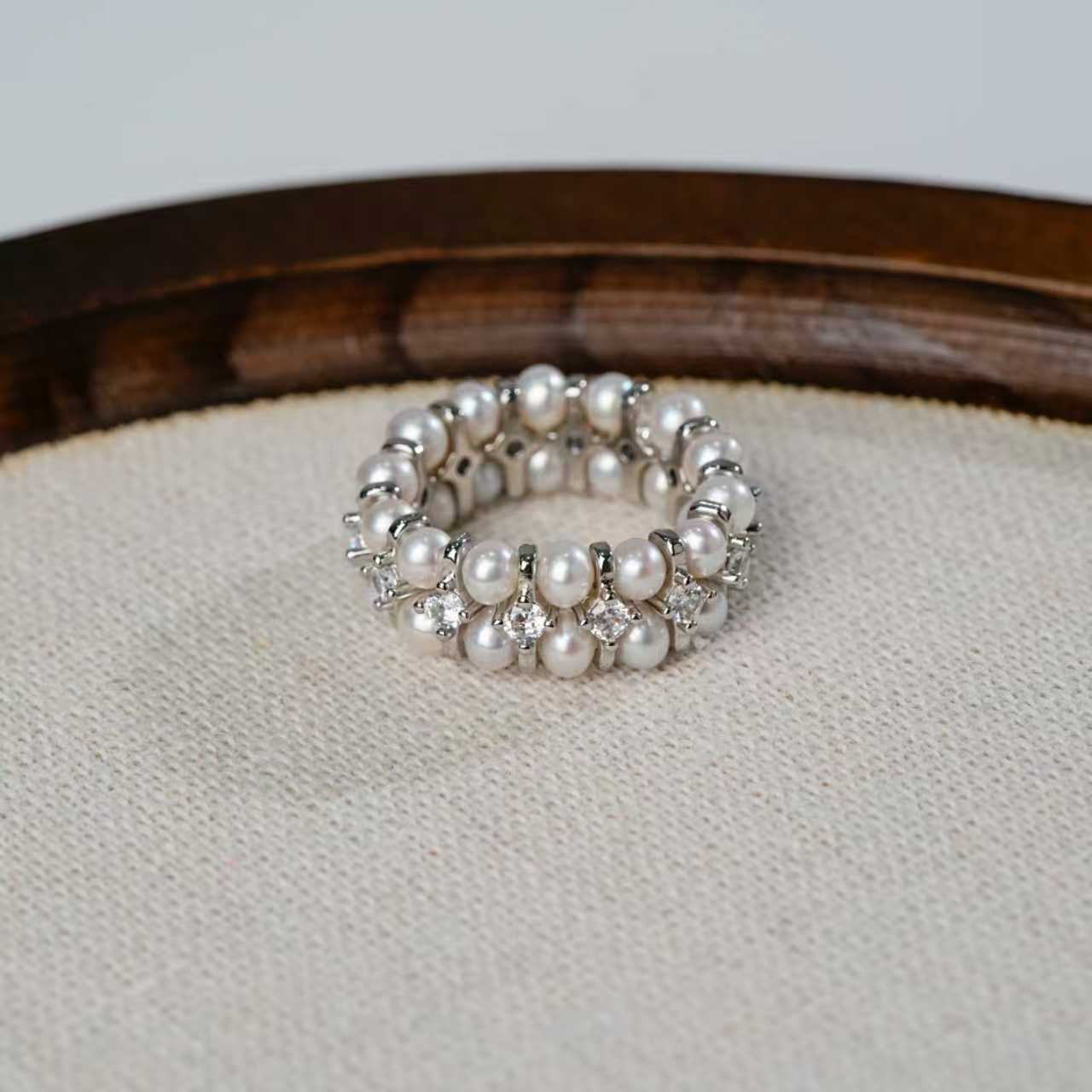 Zunding Pearl-Alloy Freshwater Pearl Ring 3-4mm-ZD