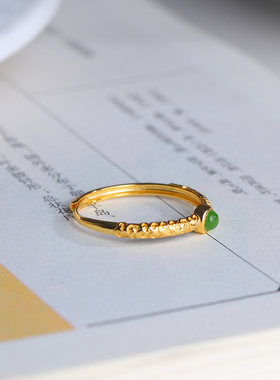 天然和田玉碧玉祥云S925银戒指