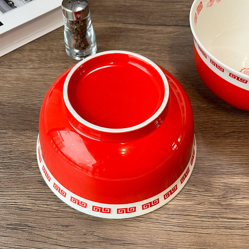 陶瓷拉面碗汤面碗餐厅家用饭碗麻辣烫碗泡面碗高颜值红色喜庆大碗