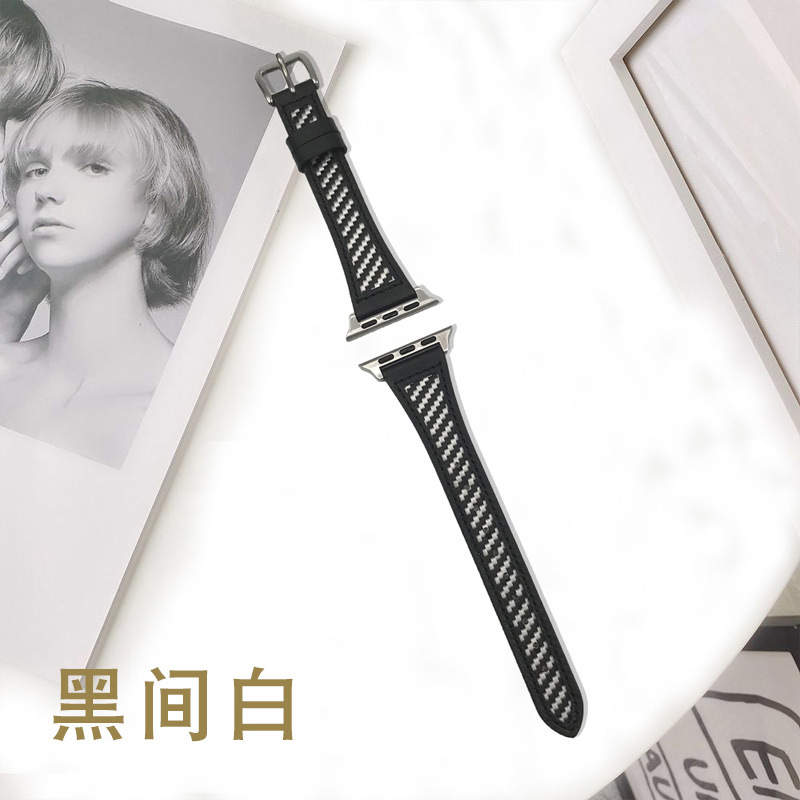 适用iwatch 8表带拼色s8皮质ultra苹果s7手表表带皮质applewatch手表带女款时尚高级感小众44mm49 - 图2