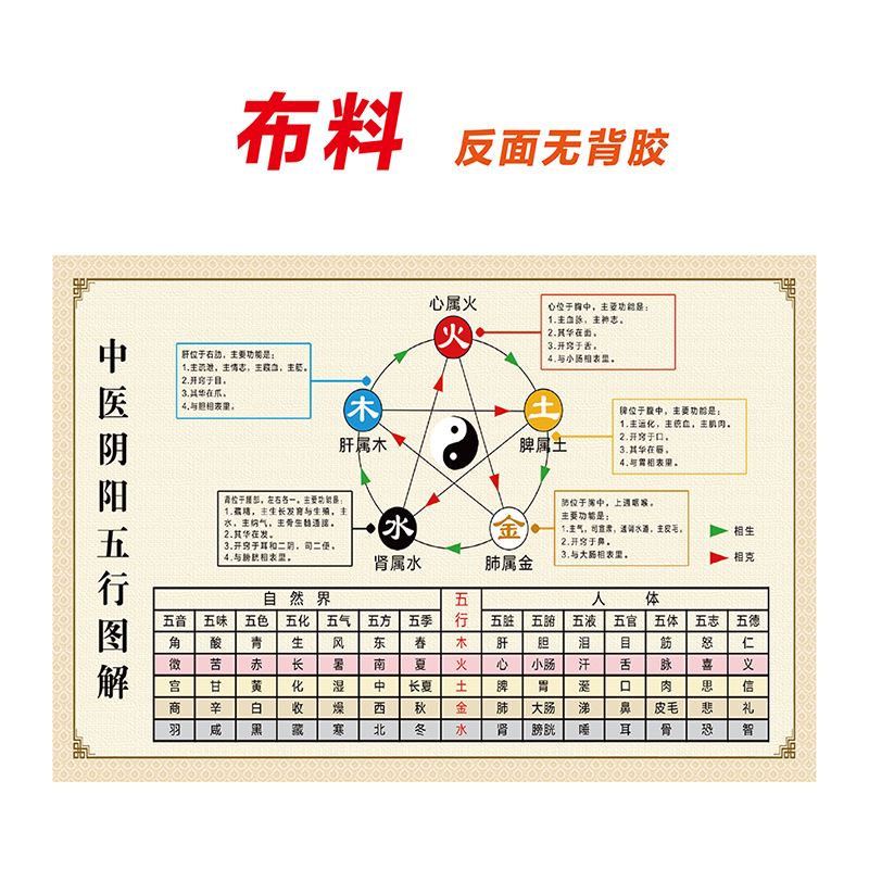 中医阴阳五行图解装饰画布料不干胶贴纸中医五行生克图金木水火土 - 图2