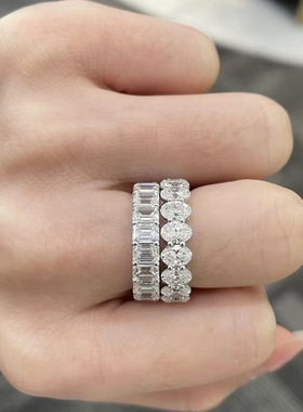 18K金满钻椭圆祖母绿异形排戒指