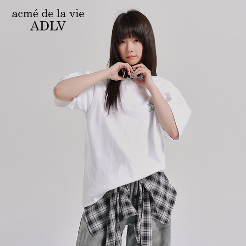 ADLV字母LOGO印花落肩短袖T恤新款中性情侣款百搭宽松夏季ins男女 - 图2