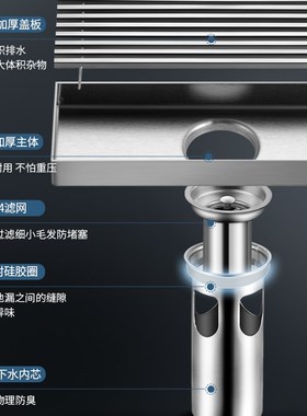 长条形地漏防臭304不锈钢卫生间淋浴房加长大排量浴室下水长方形