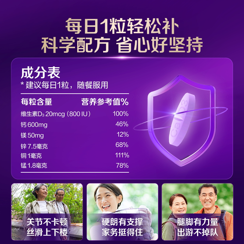 【百亿补贴】钙尔奇美国进口新中年钙片中老年补钙镁锌紫钙120粒