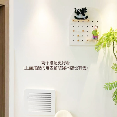 电表箱遮挡置物架实木中古风总开关配电闸箱改造装饰画挂画挂衣钩 - 图1
