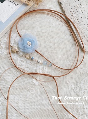 小清新天蓝色花朵串珠度假风颈带