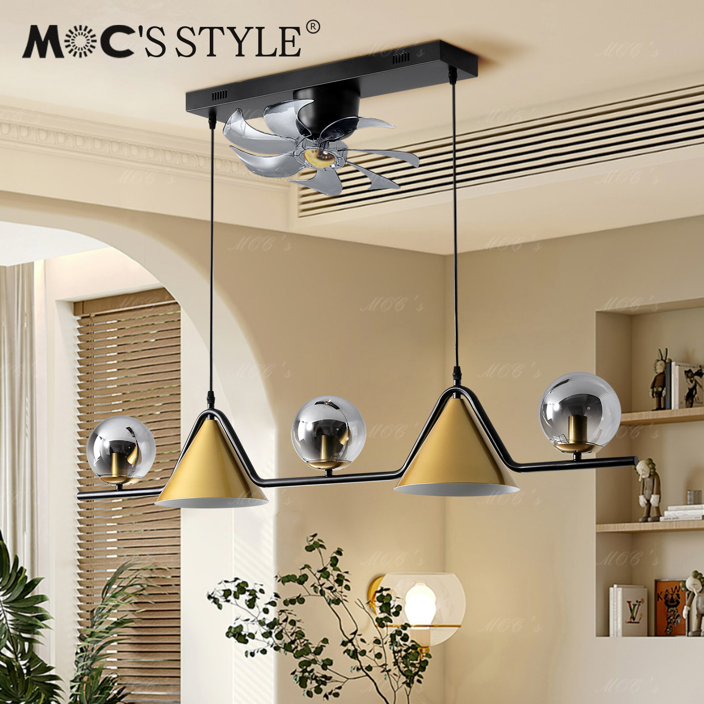 默川2026新款餐厅吊扇灯设计师高级感中古吊灯法式书房餐桌风扇灯,淘宝优惠券,粉丝福利购,淘宝优惠卷