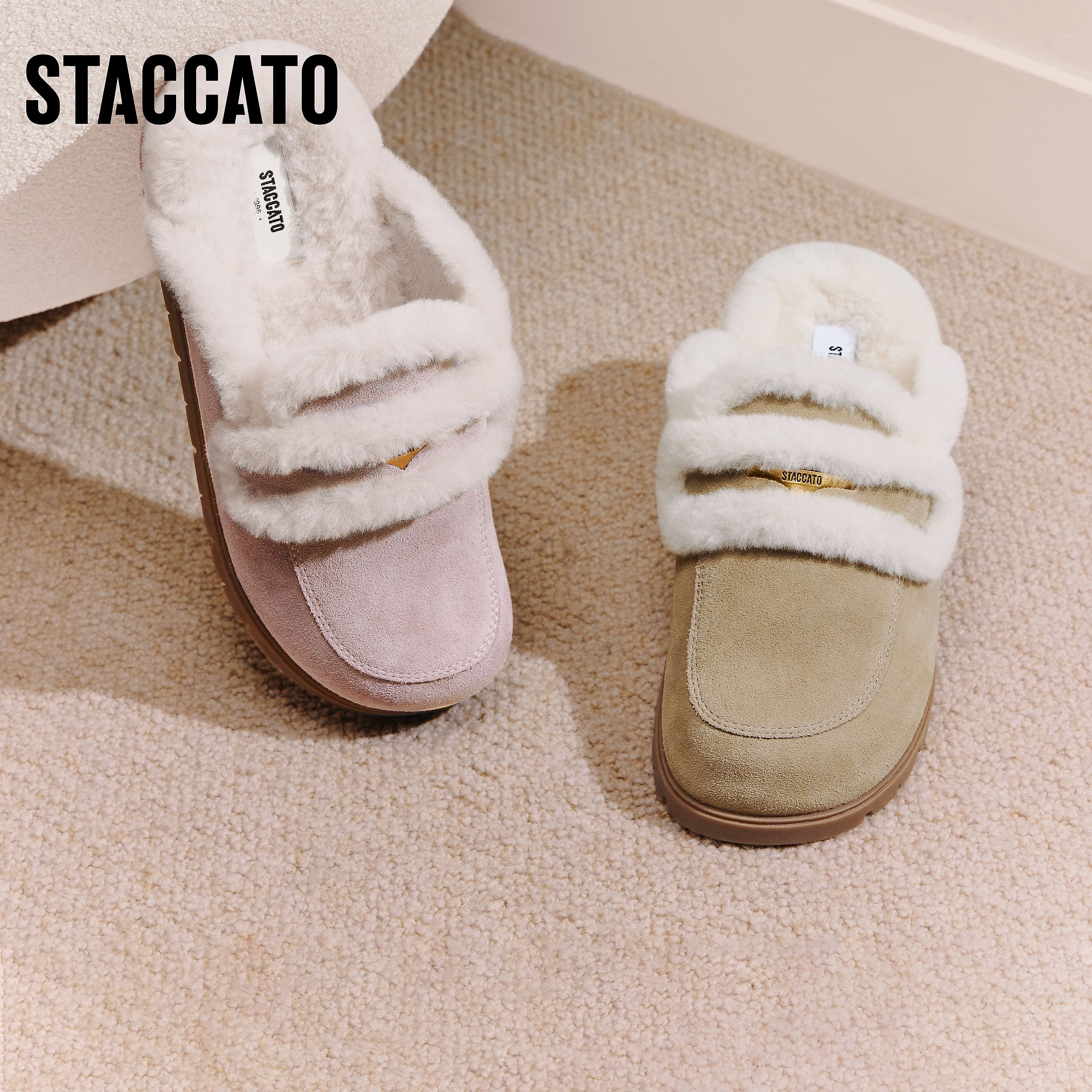 思加图2025冬季新款勃肯鞋毛毛鞋大头鞋厚底加绒半拖鞋女EIM01DH5 - 图3