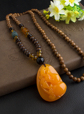 蜜蜡琥珀项链男女款水滴老蜜吊坠